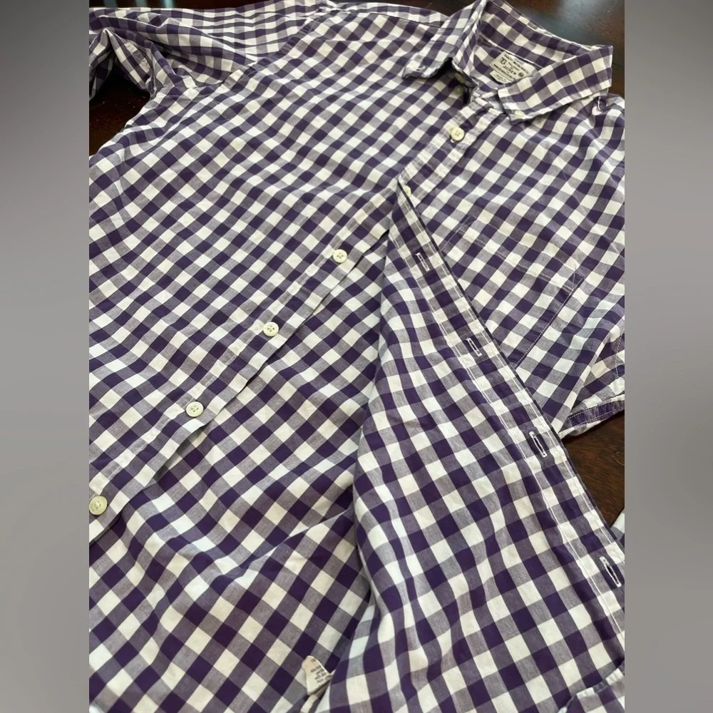 J crew purple‎ white check-button down-size medium-unisex-all cotton! 1980s VTG